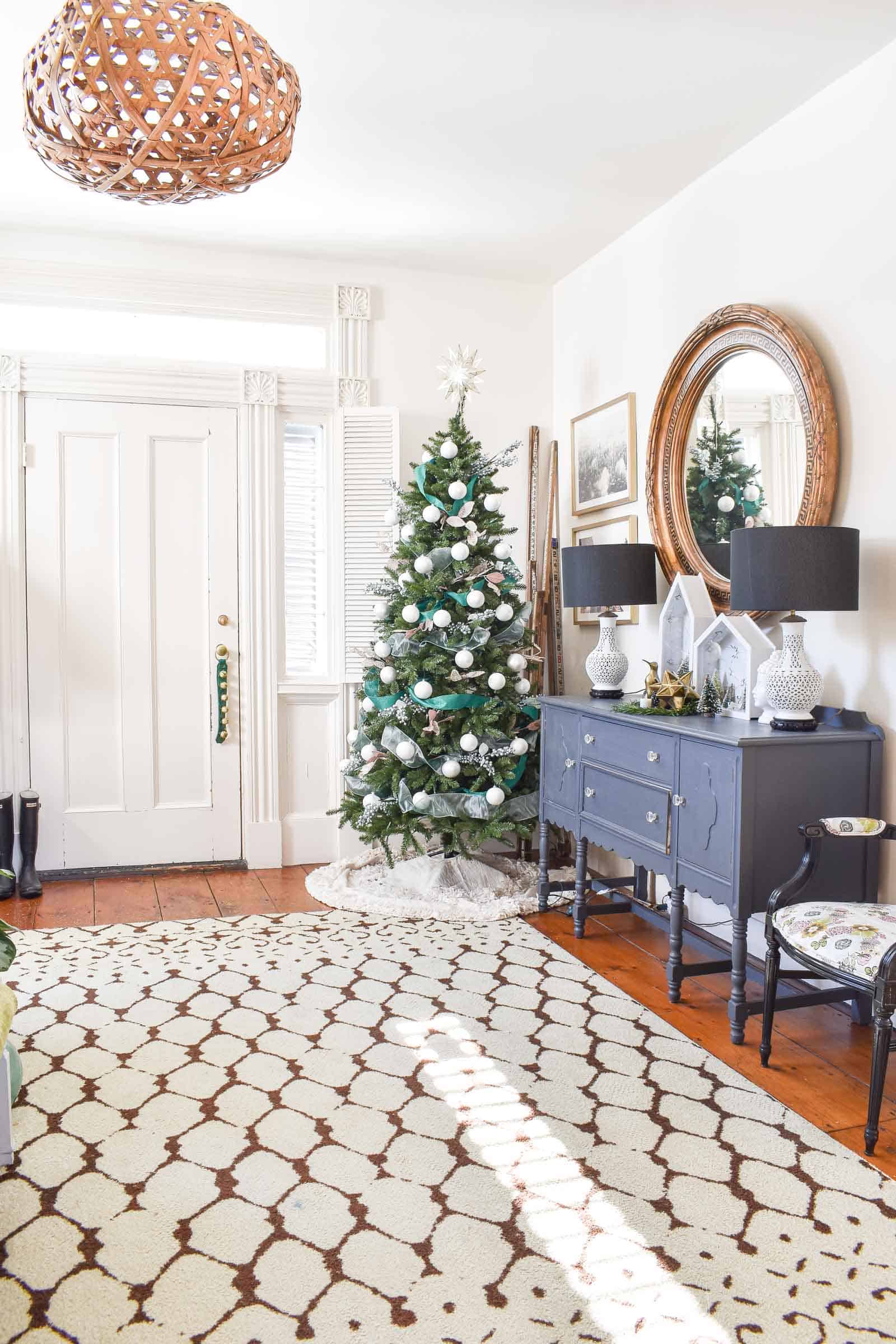 decorated christmas tree in foyer