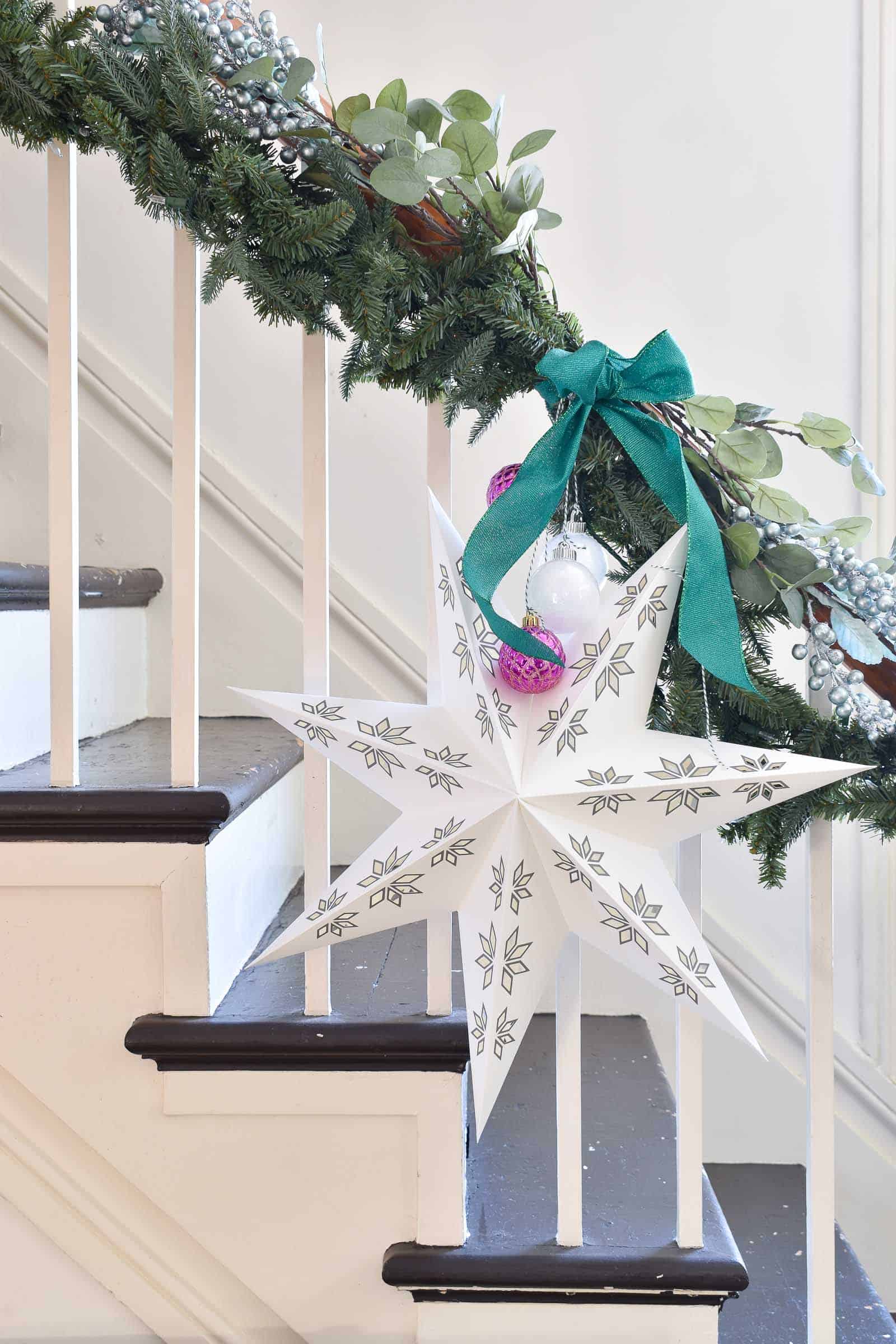 garland draped on banister in foyer