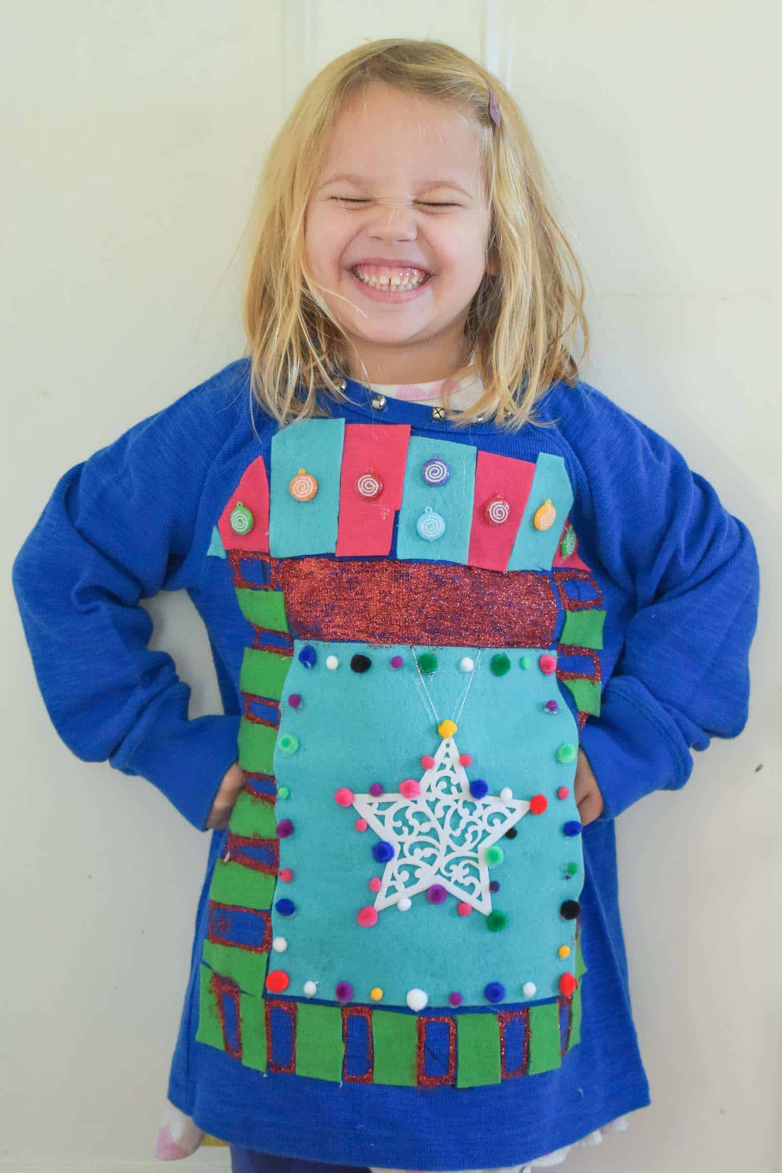 louisa modeling ugly holiday sweater