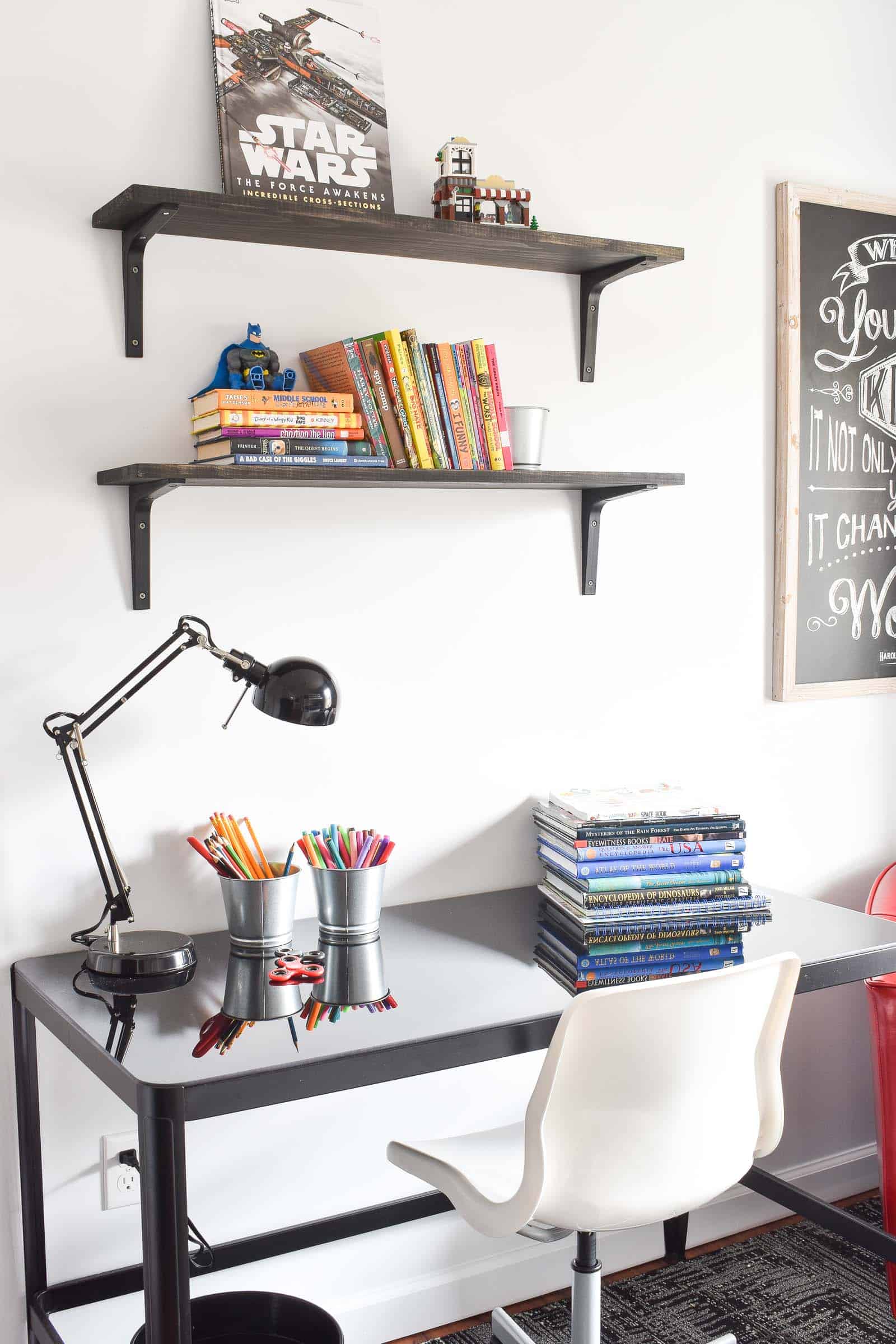 desk area in shared boys room