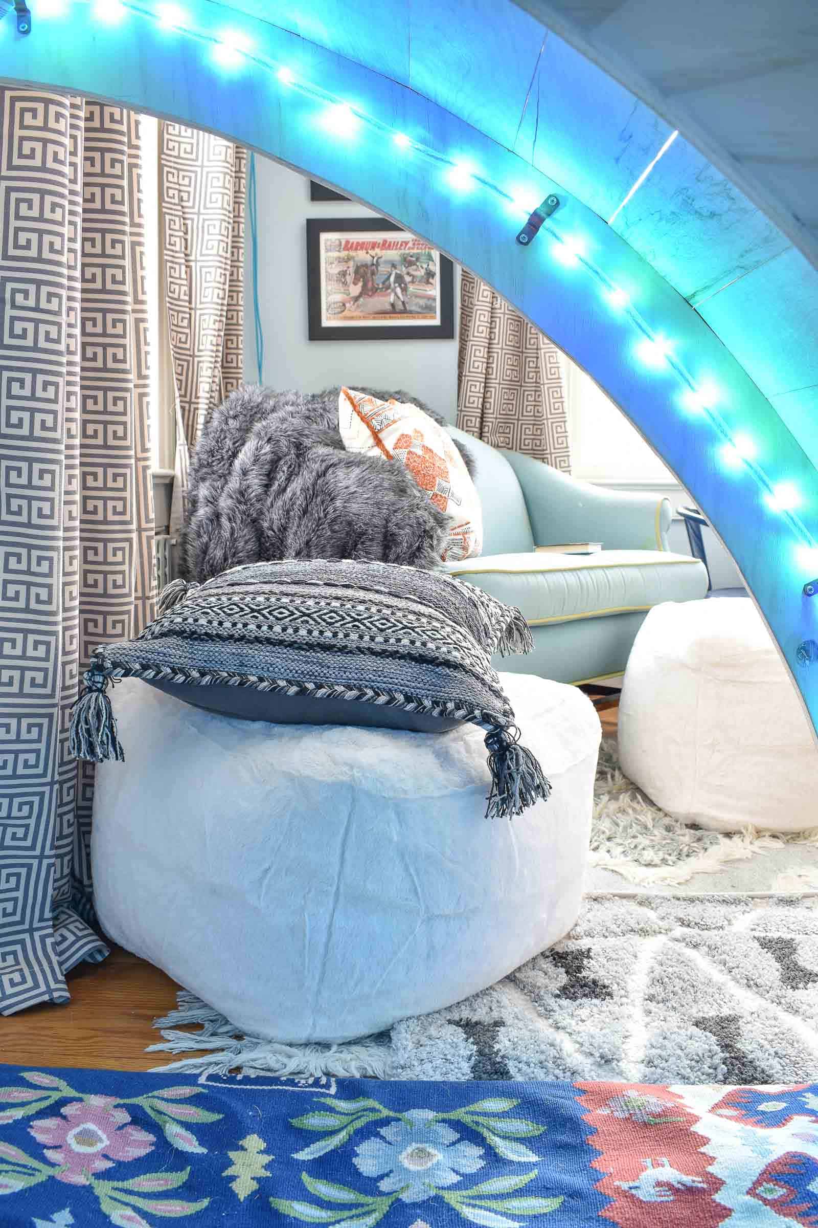 reading nook with cozy blankets and storage