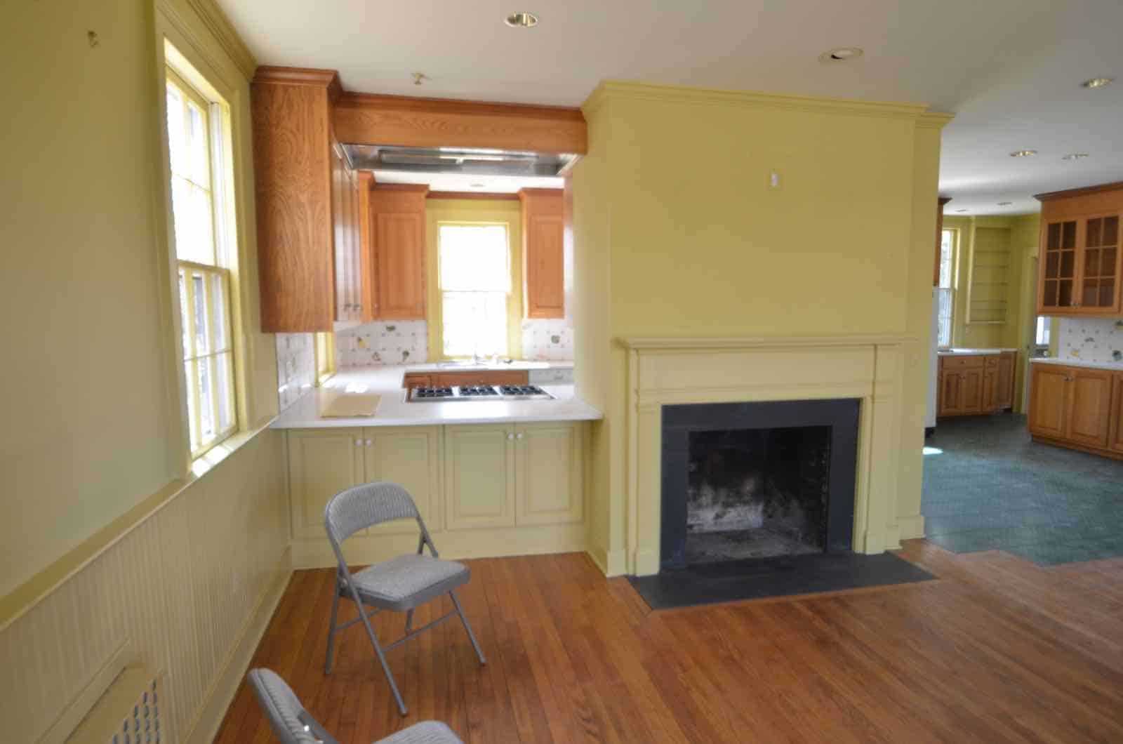 family room view into kitchen before