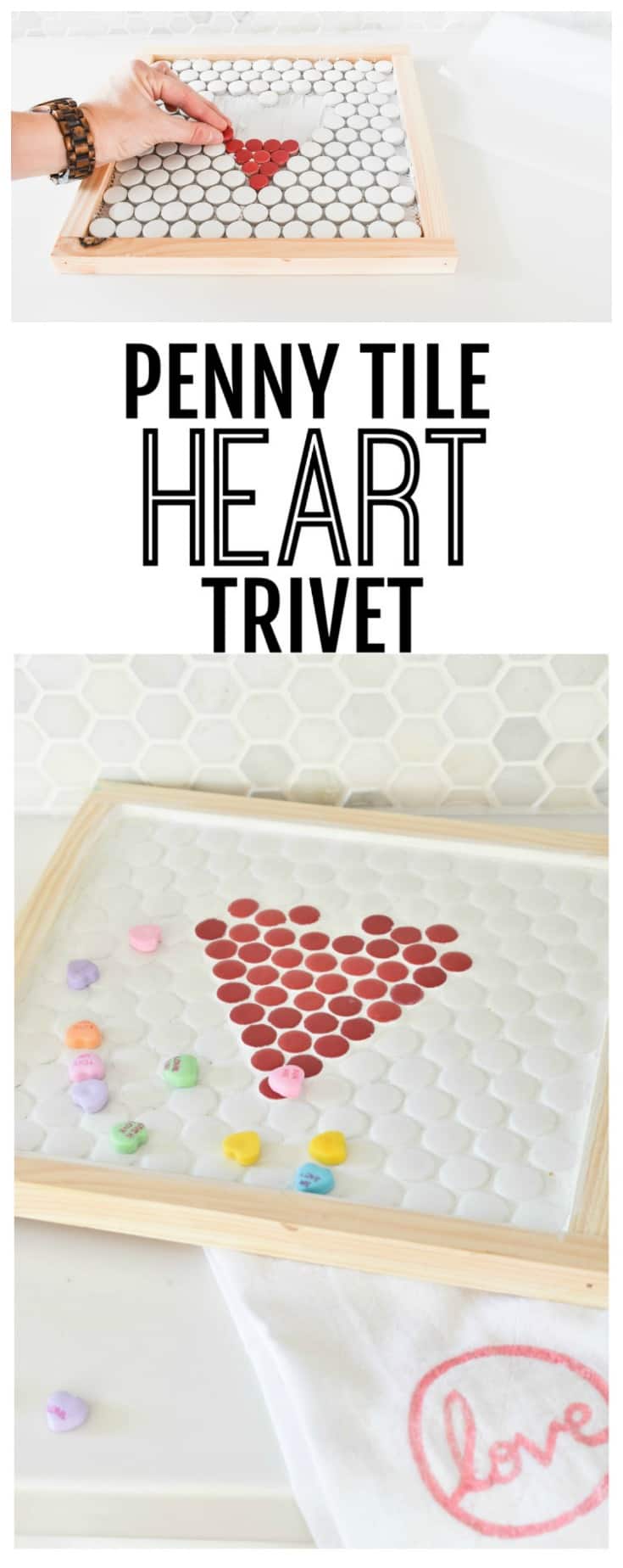 this penny tile trivet was a fun project to make for our valentines day