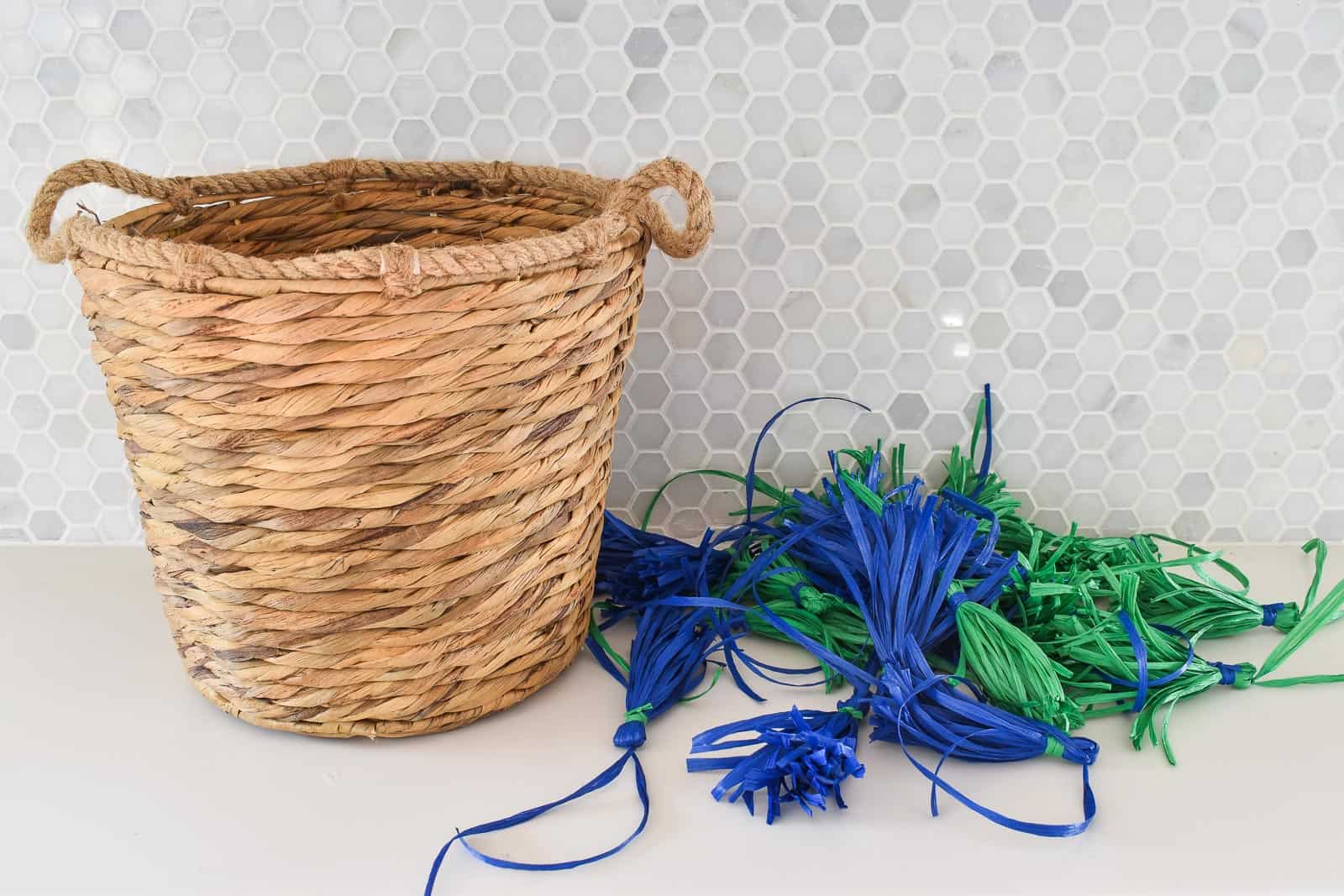 pile of tassels next to basket