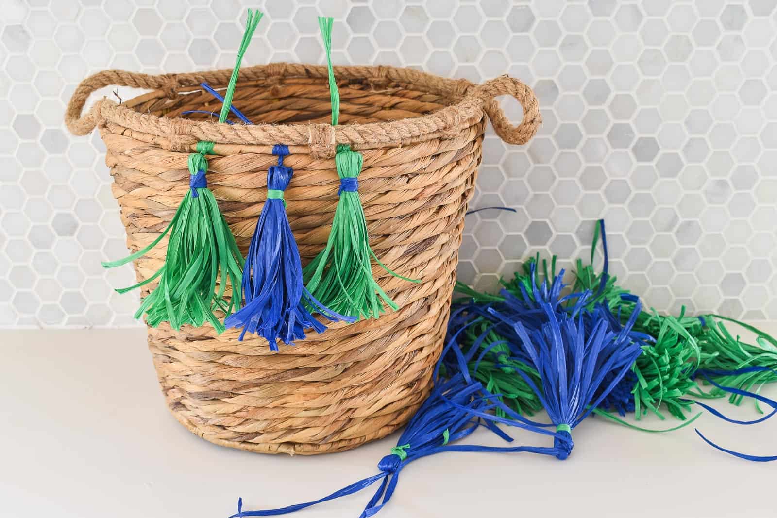 attach tassels to basket