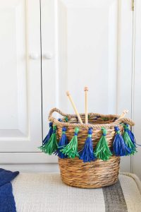 basket with DIY tassels