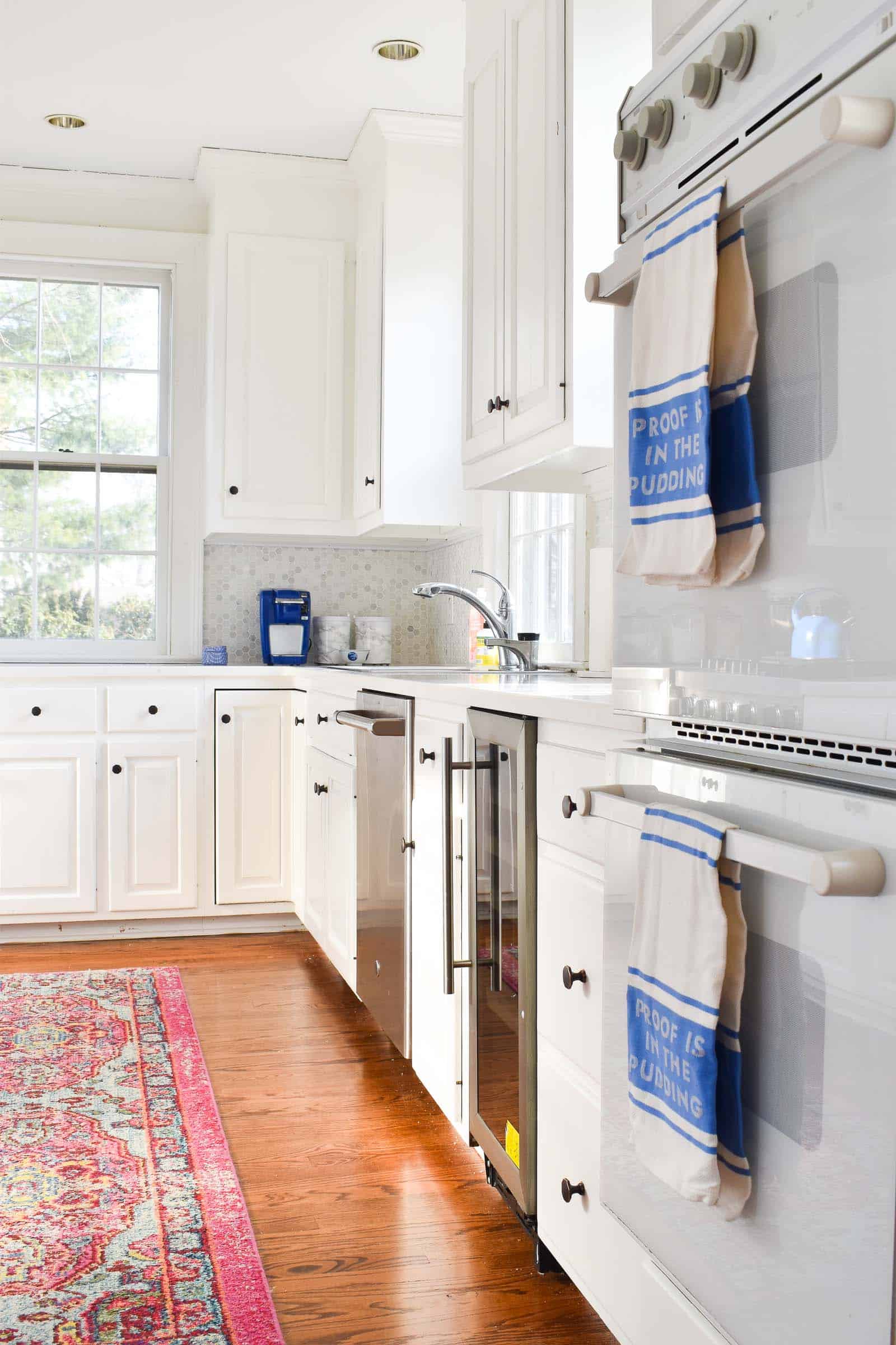 modern hex knobs in updated kitchen