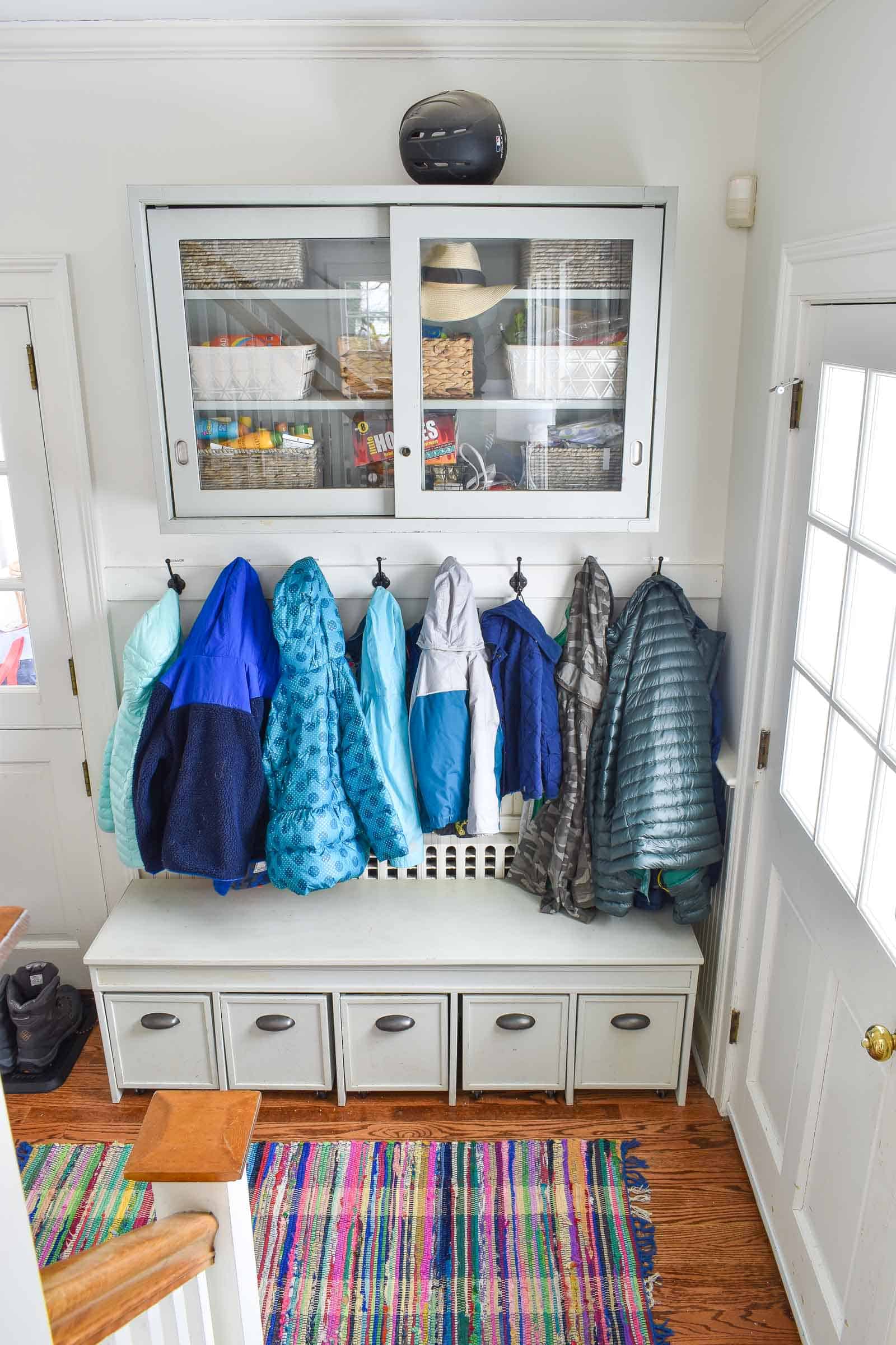 winter gear storage in mudroom