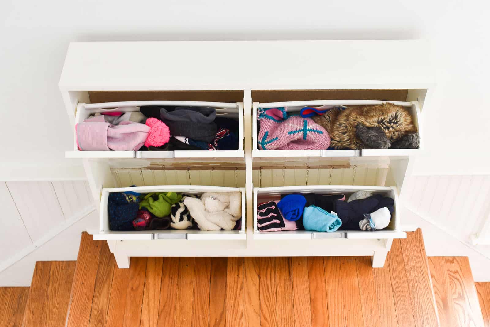 shoe rack turned hat and glove storage