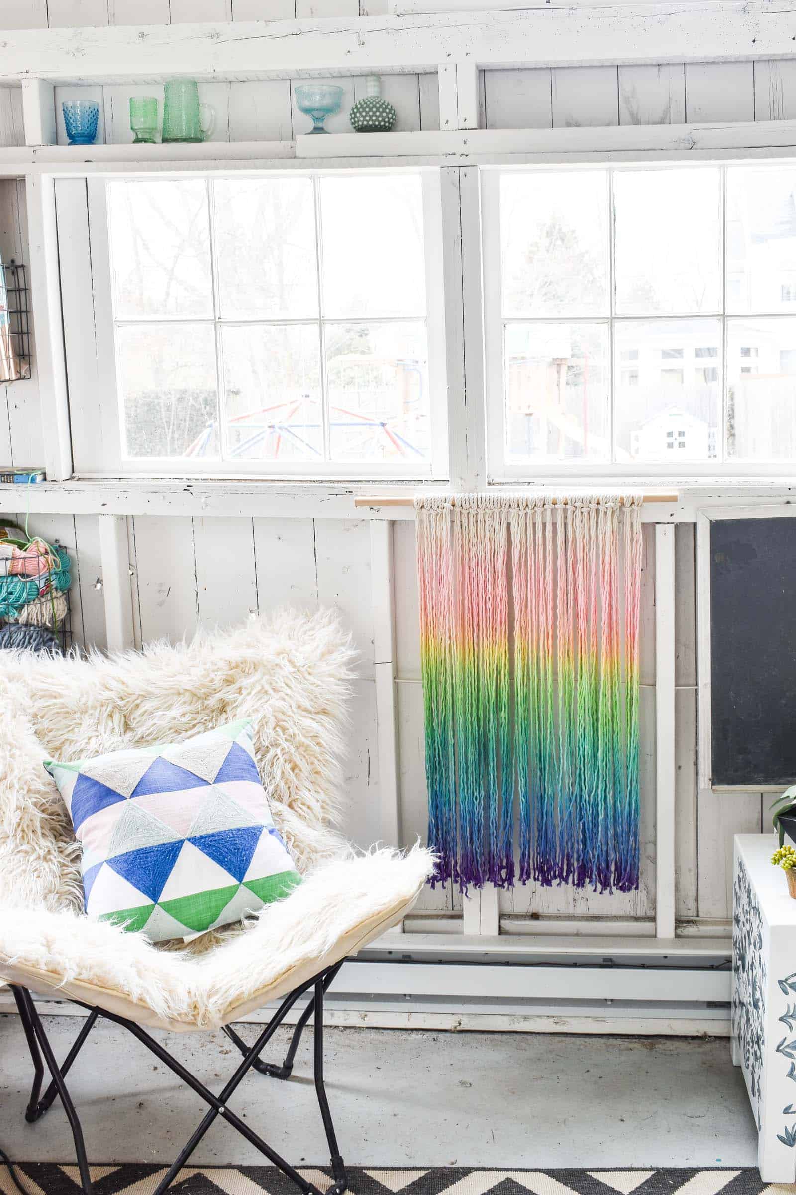 dip dyed boho rainbow wall hanging