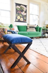 stained upholstered x bench tutorial