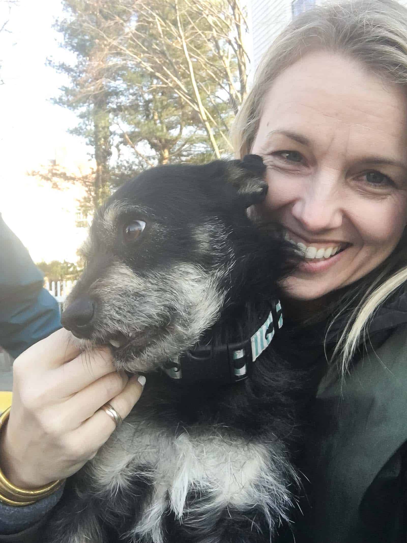 sitting with rescue dog