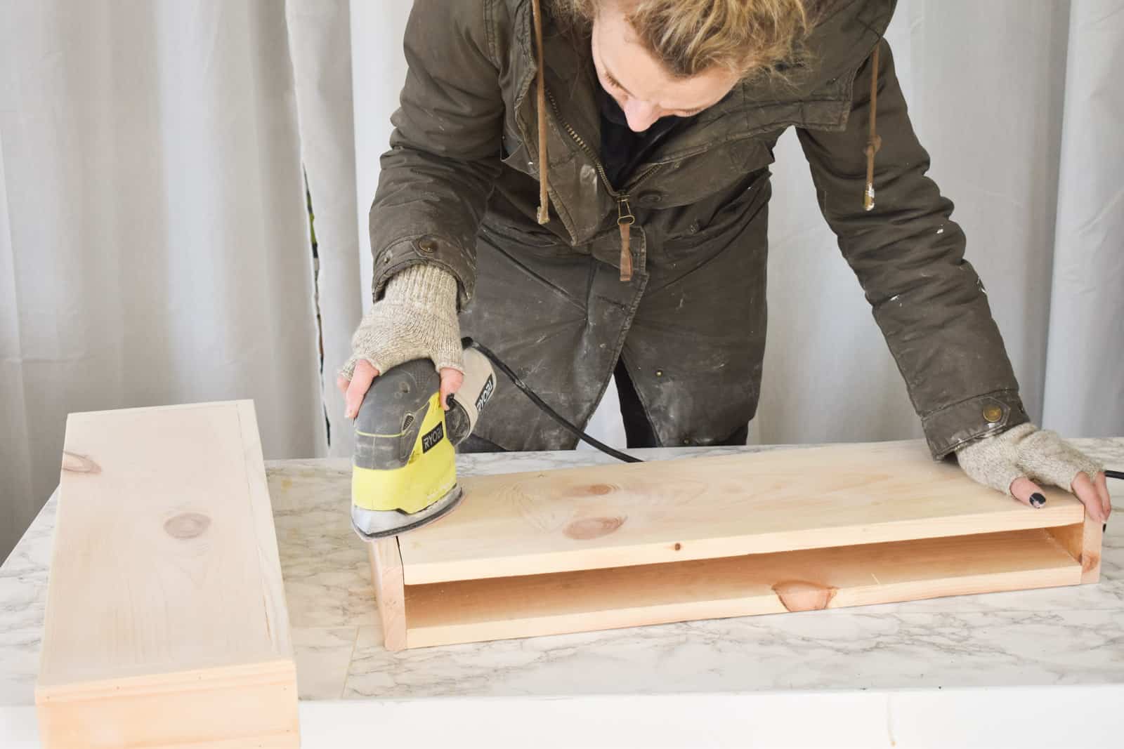 sand down floating shelves before polycrylic