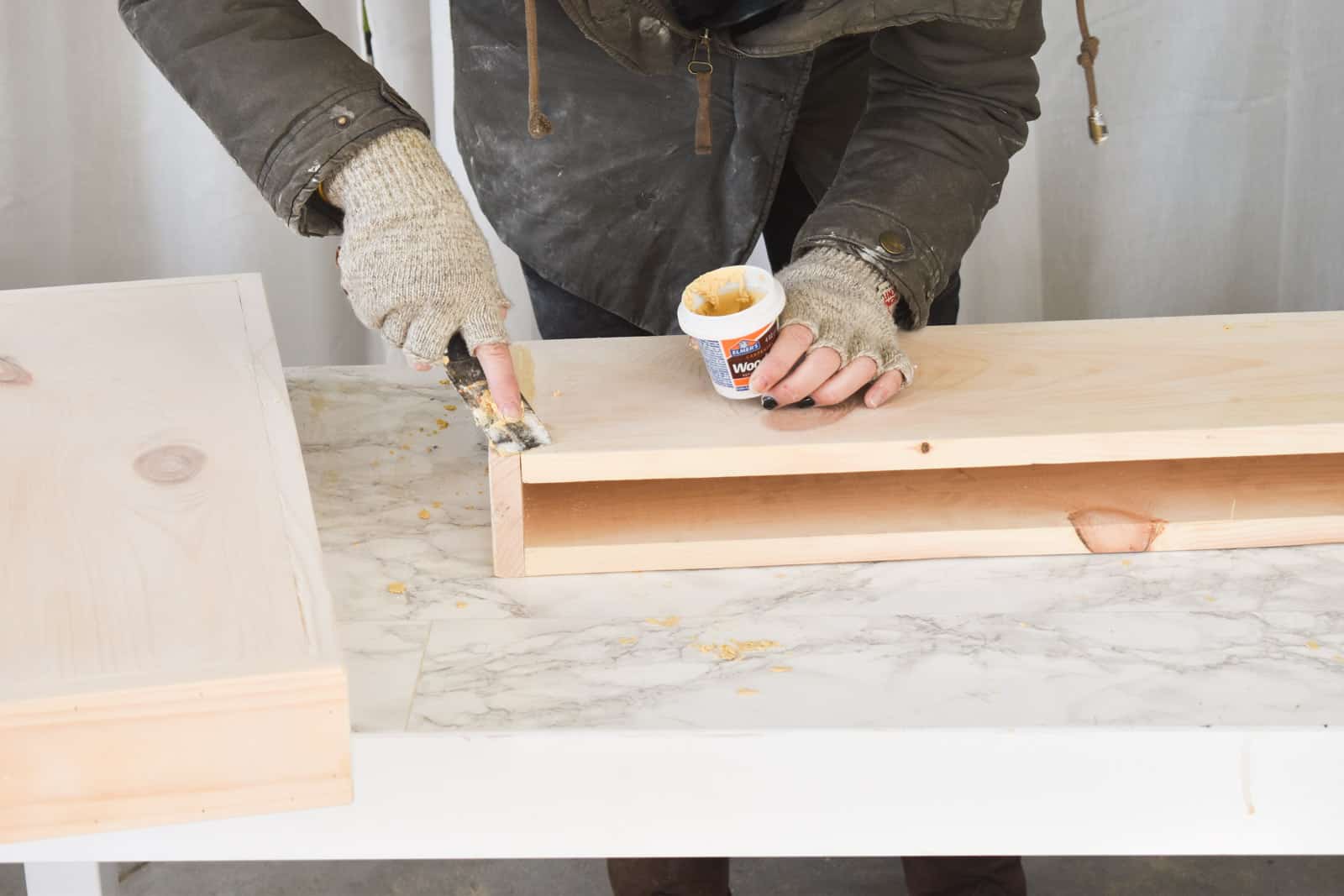 wood fill for some places on floating shelves