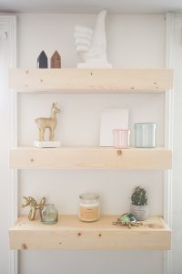floating shelves in guest room gauntlet