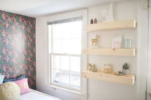 floating shelves in guest room gauntlet