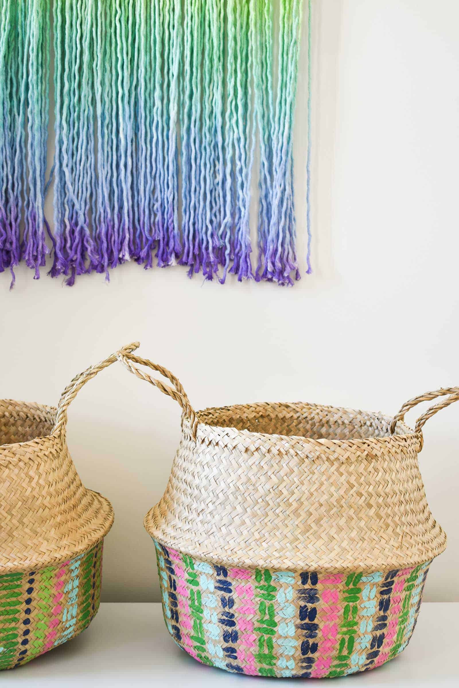 styled baskets in the guest room