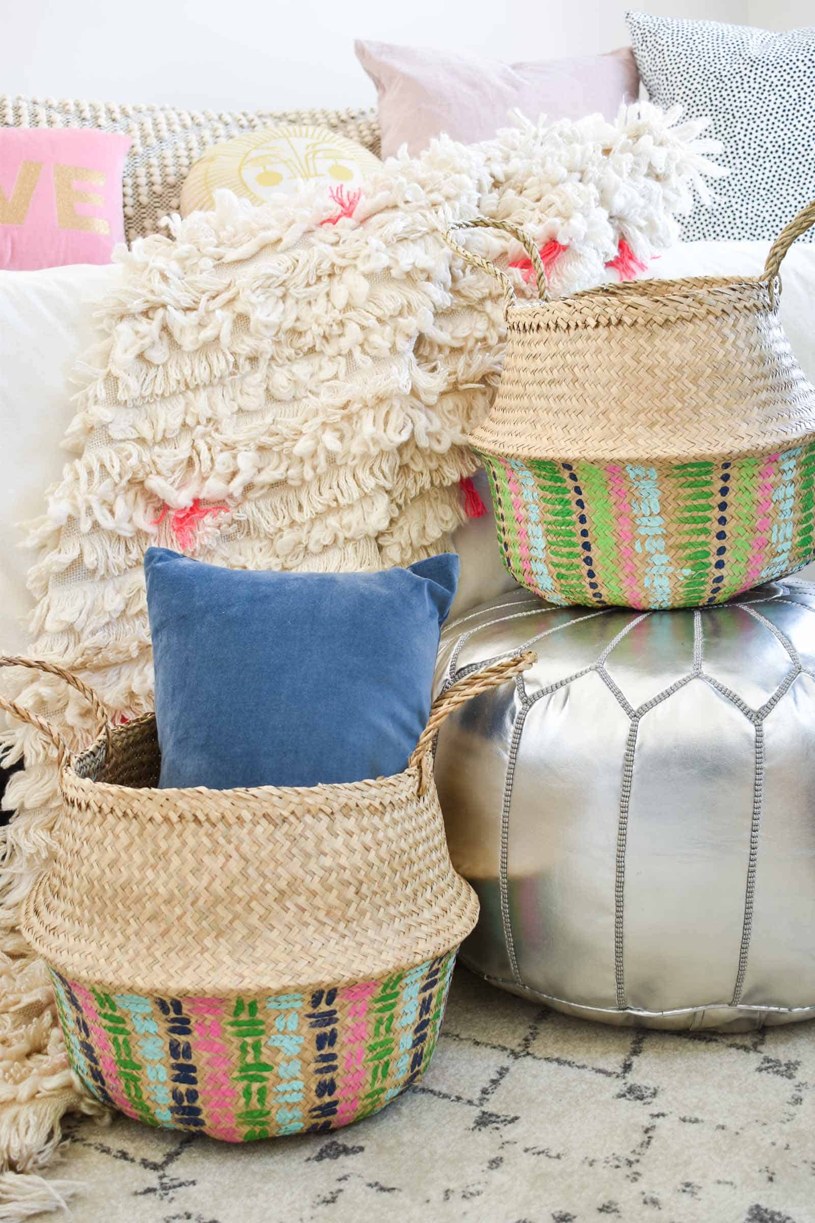 baskets in the dueling diy guest room