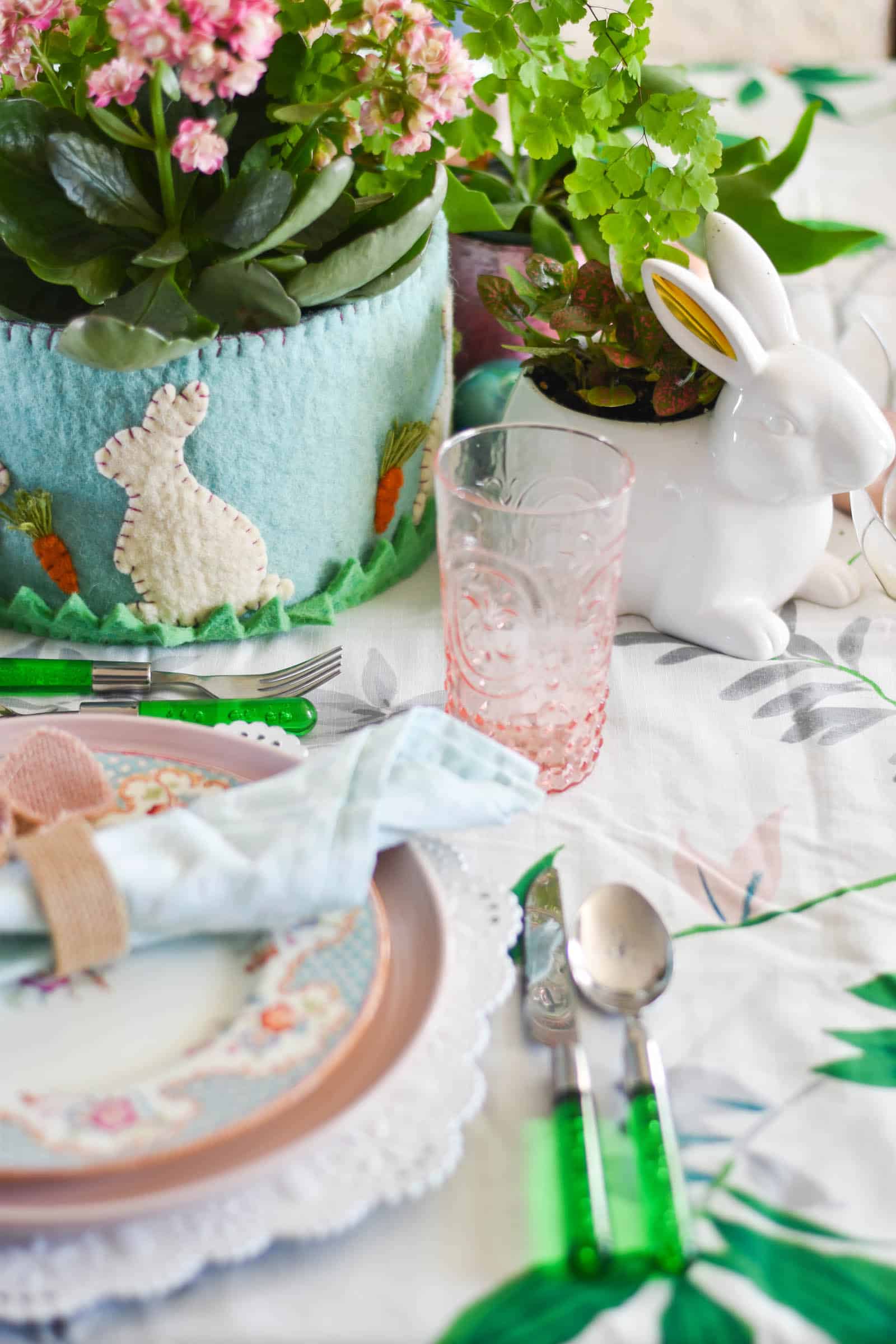 green flatware for tablescape