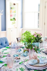 glassware on spring tablescape