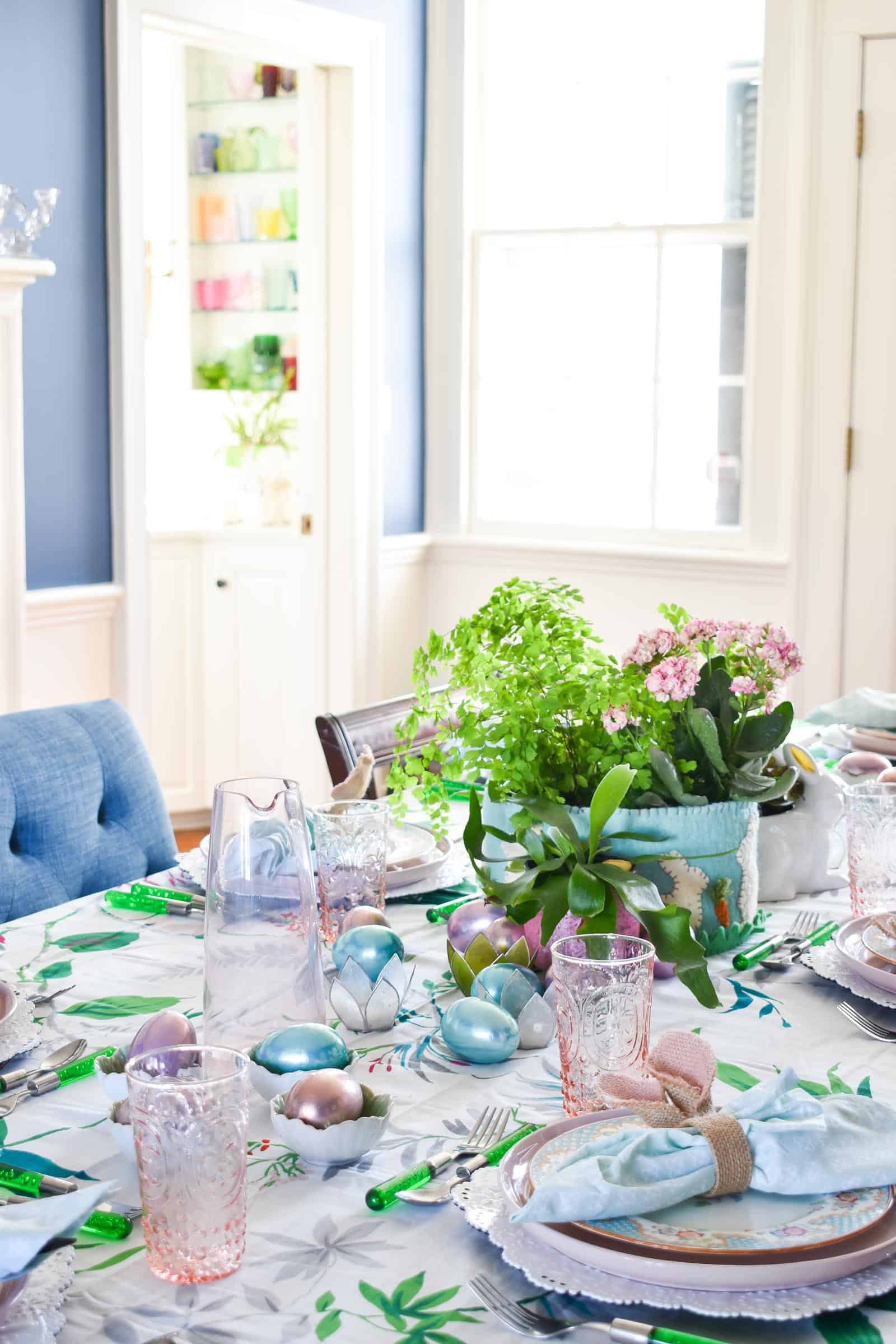 glassware on spring tablescape