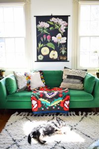 green couch in spring living room