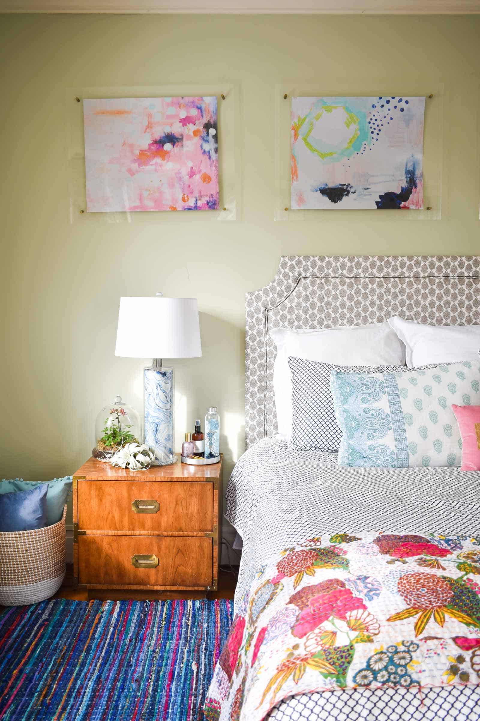 side table with new marbled lamp on nightstand