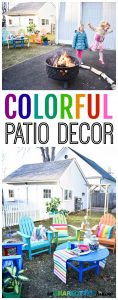 Colorful All-Weather patio decor from POLYWOOD has me SO excited for spring. We set it up and threw and epic s'mores party around our rainbow adirondack chairs.