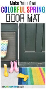 Easy spring rainbow doormat... this took my 15 minutes to make and cost less than $10 to make. A great way to use up leftover spray paint!