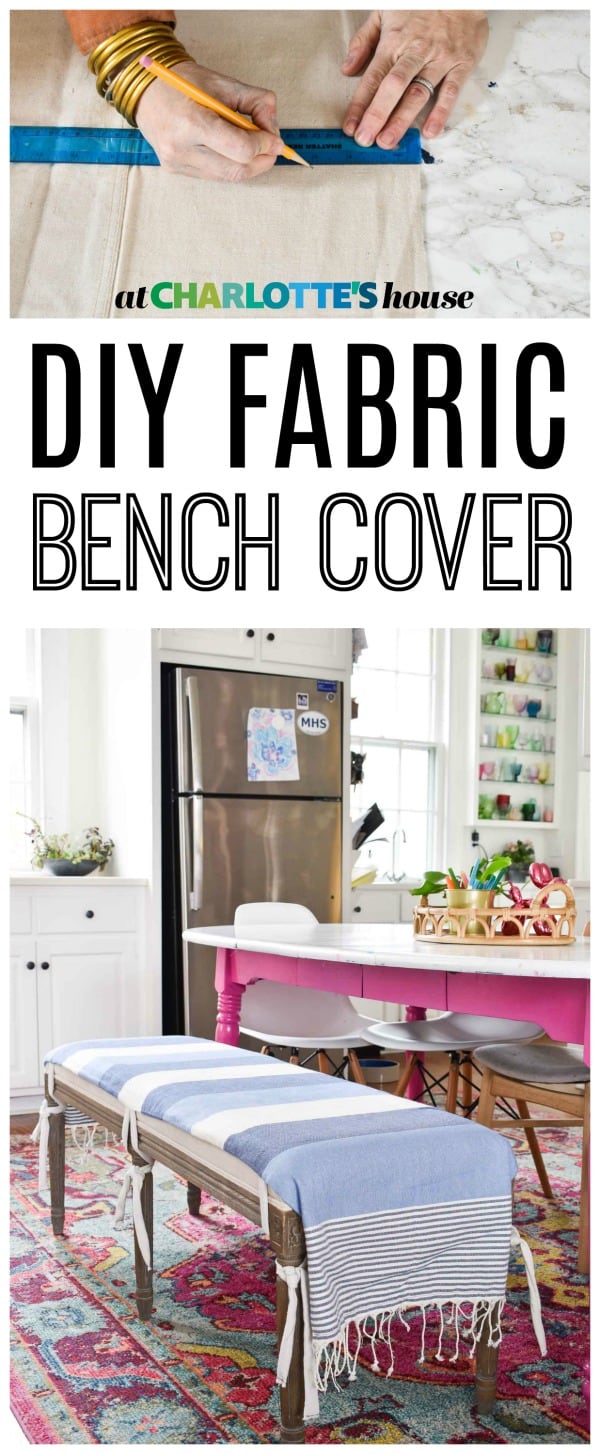 I wanted to protect our upholstered bench at the kitchen table so I made this simple DIY fabric cover.