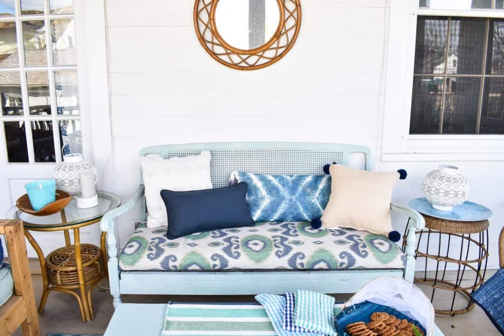 back porch with layered blue coastal tones