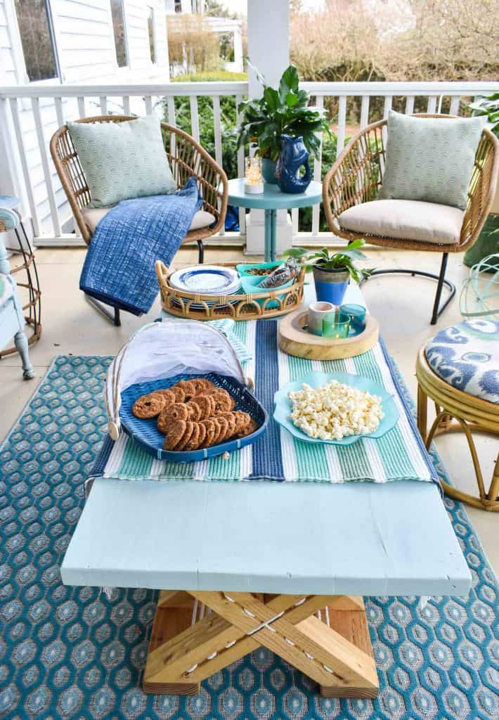 chindi rug and coastal decor on porch