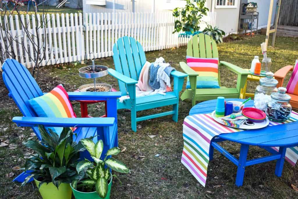 rainbow patio seating for s'mores with POLYWOOD