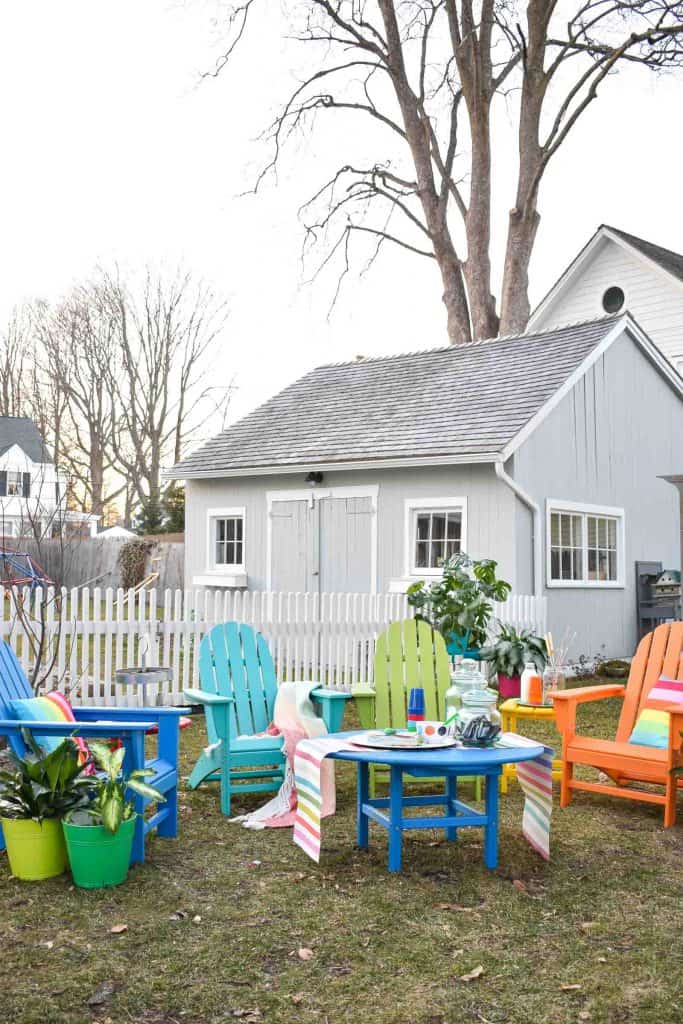 Fun s'mores party with our colorful all weather patio furniture