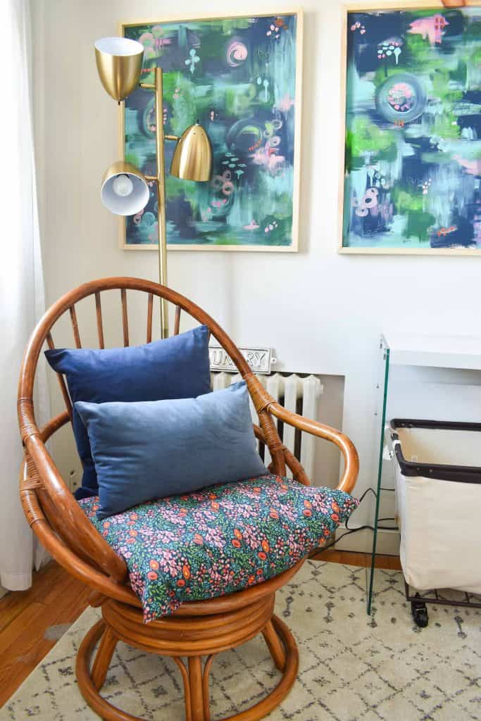 rattan chair in guest room