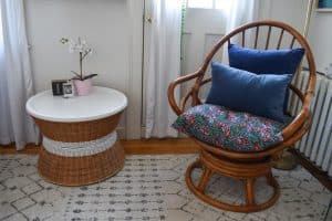 rattan chair in guest room