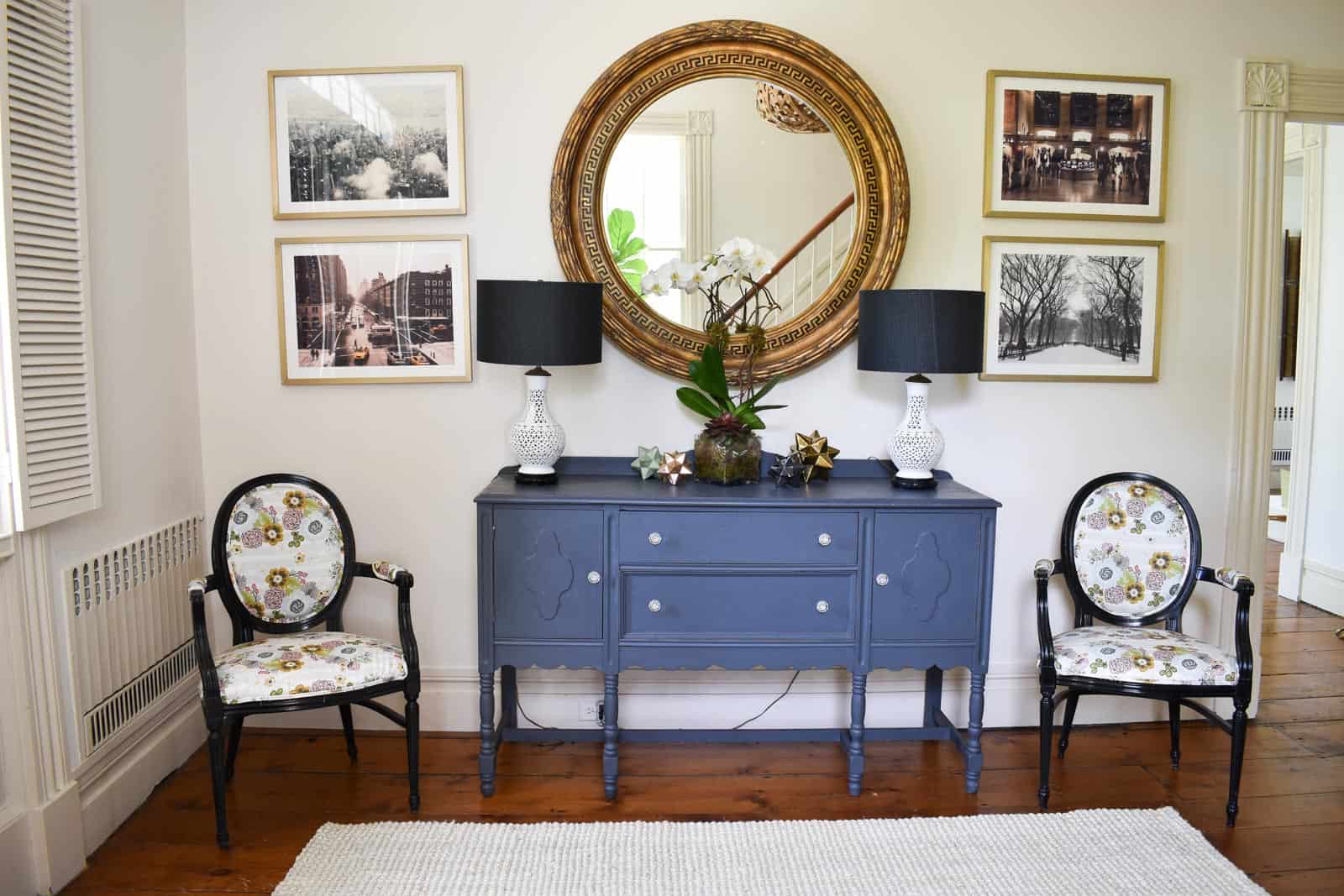 fresh flowers on front hall table