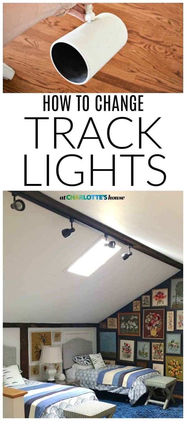 Update old dated track lights in an hour. This update made such a difference in our guest room and cost $40.