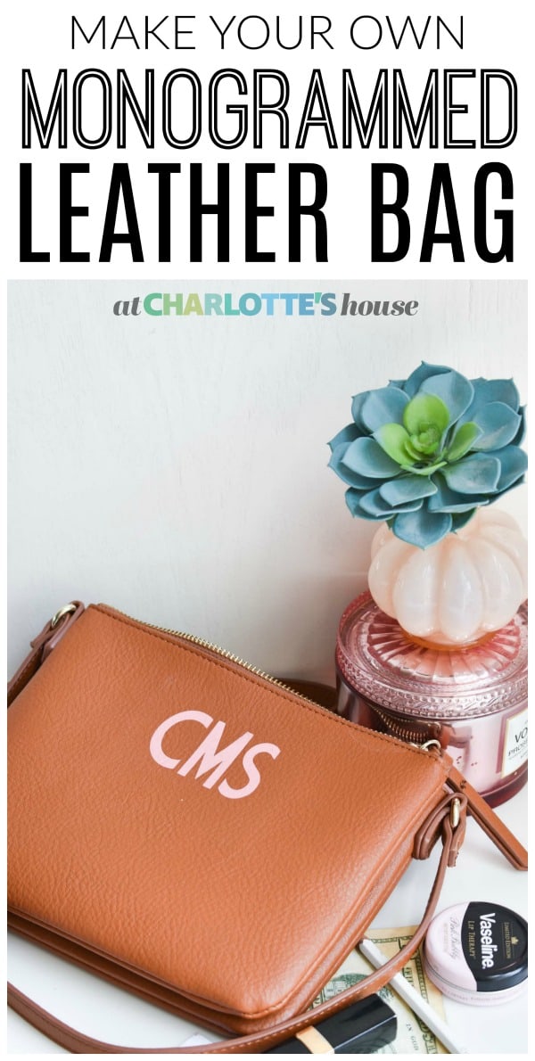 I updated a basic faux cross body bag with this fun metallic monogram using heat transfer and I love it.
