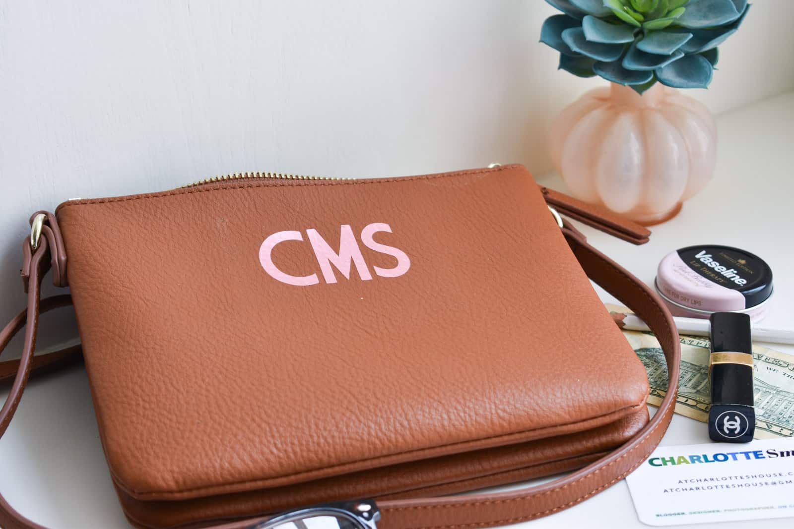 make your own metallic monogrammed leather bag