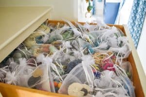 close up of bags organized in drawer