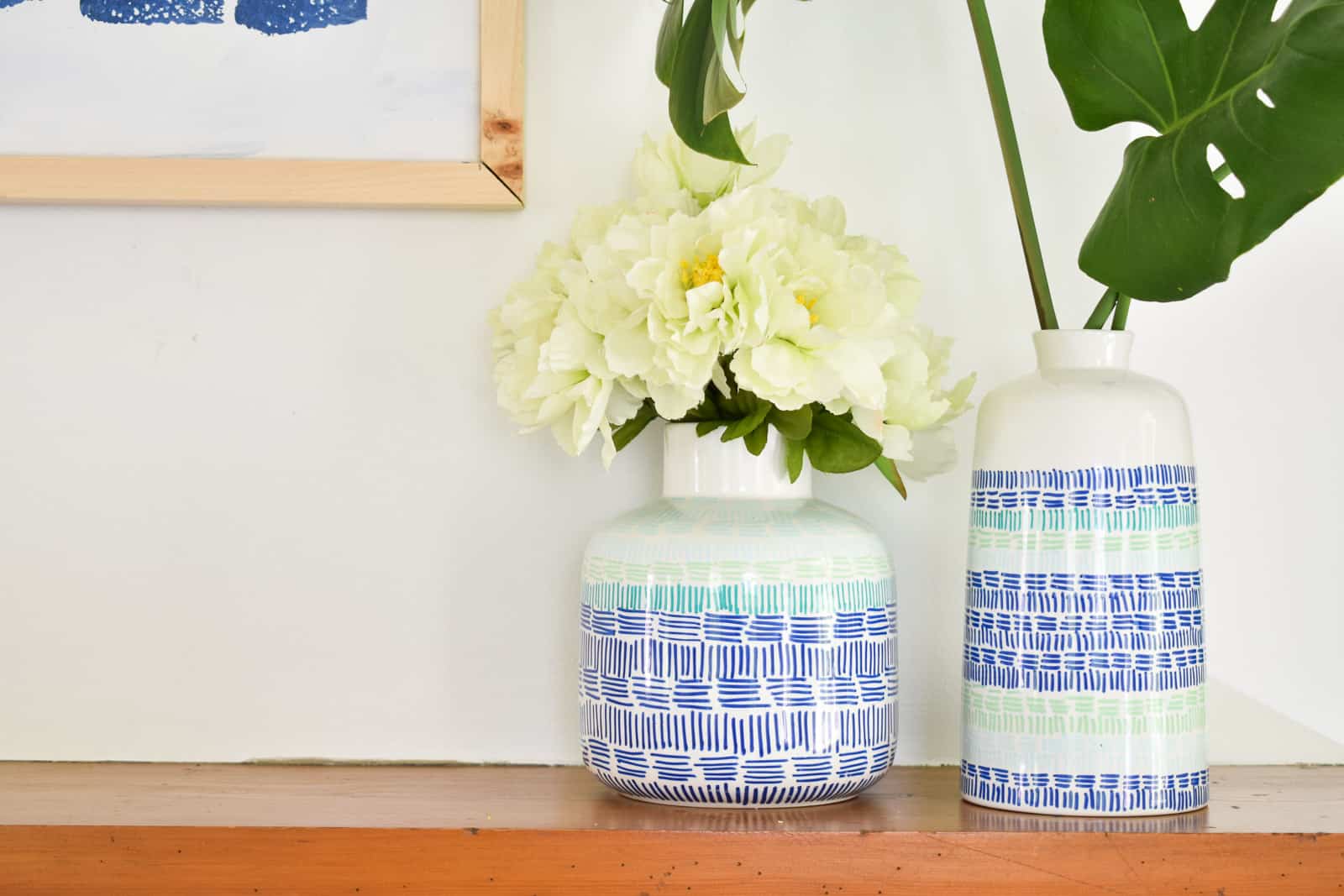 hand drawn graphic ceramic vases