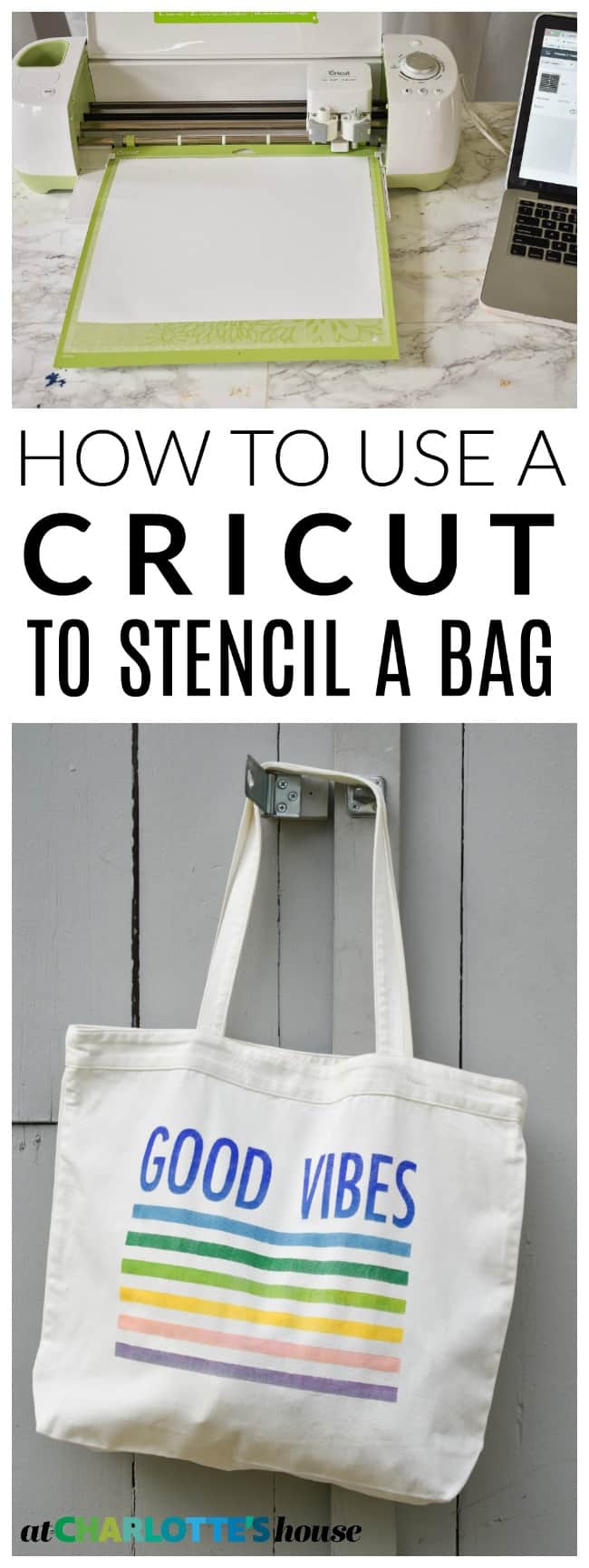 Basic instructions to use your cricut machine to make this simple colorful tote bag