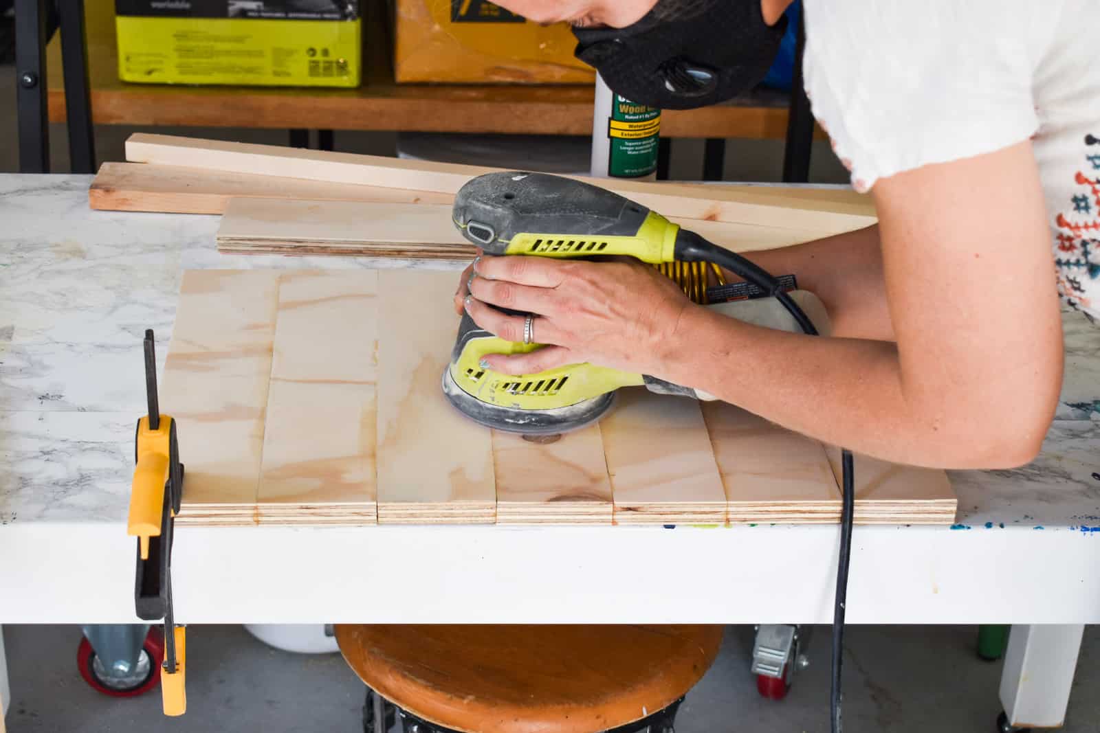 Sand the scrap wood tray