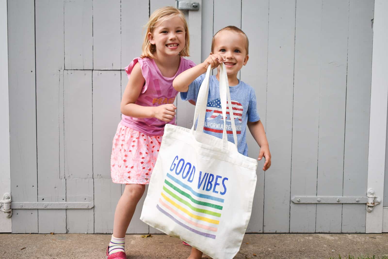 rainbow stenciled tote bag