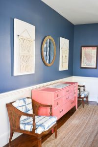 coral sideboard in dining room