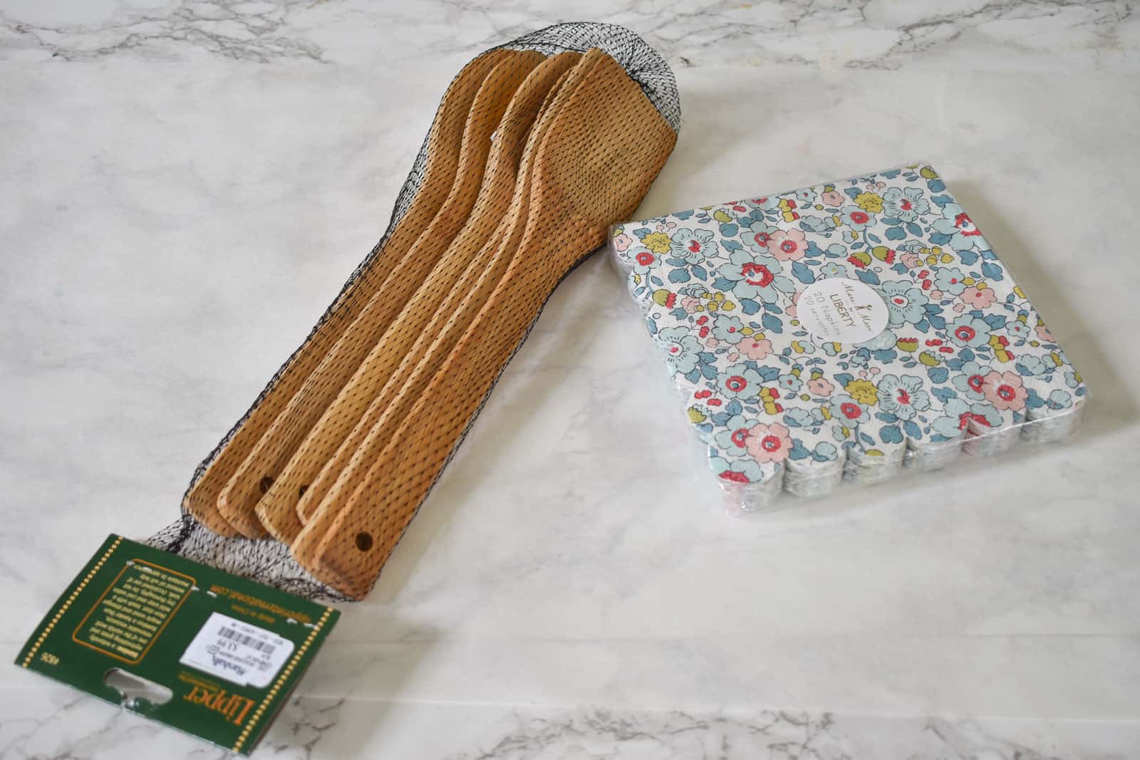 liberty print napkins and cooking utensils