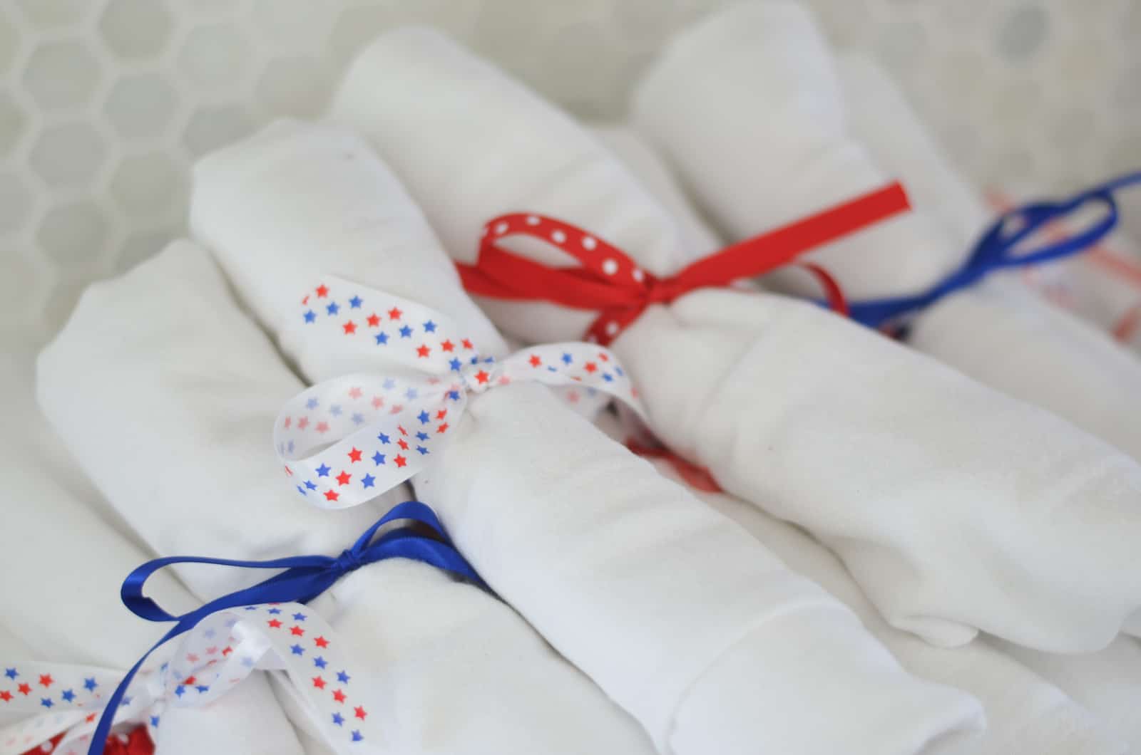 wrapping up cotton napkins for our dinner party