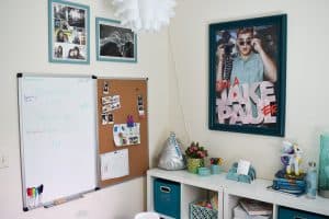 cork board and dry erase board in girls room