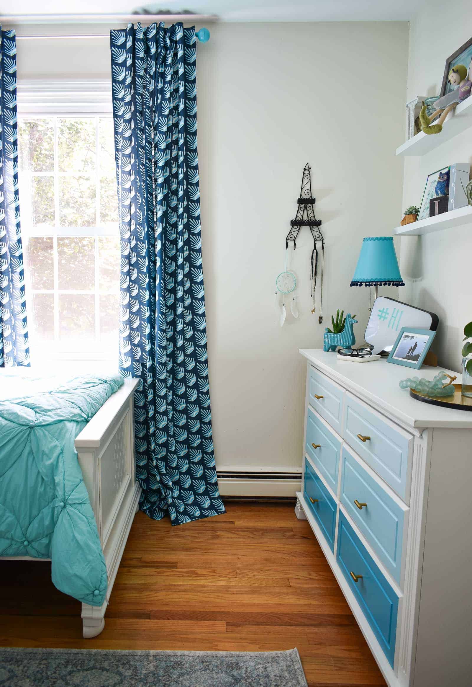 navy curtains in little girls room